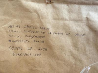 Oil Painting on Wood Venezuelan Artist Gabriel Bracho Aquaduct Door of Caracas