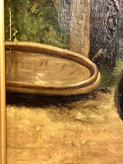 Oil on Canvas Dachshund Puppies at Play by Simon Ludvig Ditlev Simonsen