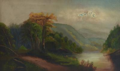 Oil on Canvas Hudson Valley River School Painting 
