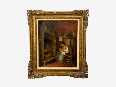 Oil on Canvas Mother and Child Signed A Ripa Italy 19th 20th c 
