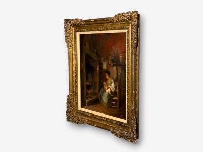 Oil on Canvas Mother and Child Signed A Ripa Italy 19th 20th c 