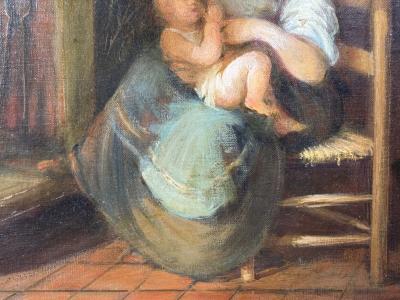 Oil on Canvas Mother and Child Signed A Ripa Italy 19th 20th c 