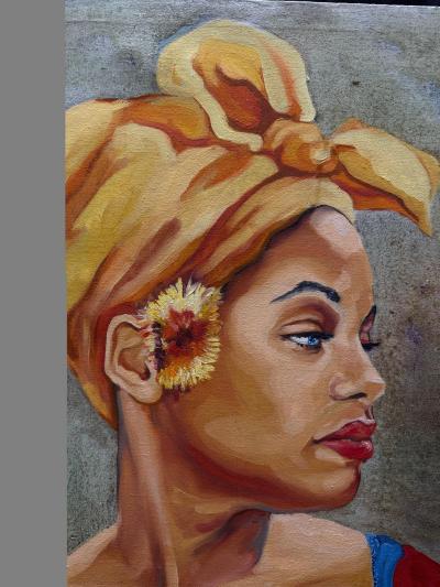 Oil on Canvas Portrait of West Indies Woman by Lenier