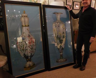 Oil on Canvas large pair of paintings depicting Chinese vases