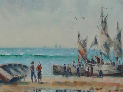 Oil on canvas Laszlo Ritter Hungary 1937 2003 3 beach scene paintings