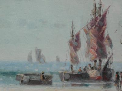 Oil on canvas Laszlo Ritter Hungary 1937 2003 3 beach scene paintings
