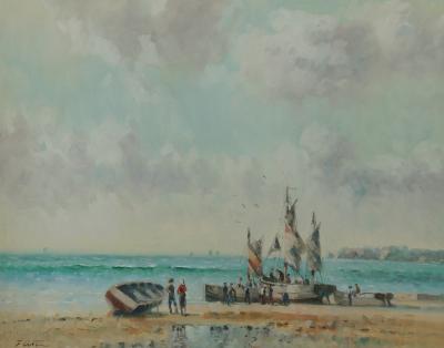 Oil on canvas Laszlo Ritter Hungary 1937 2003 3 beach scene paintings