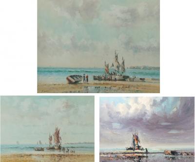 Oil on canvas Laszlo Ritter Hungary 1937 2003 3 beach scene paintings