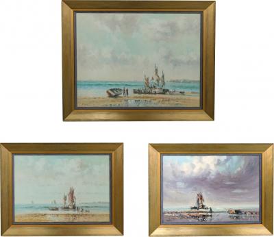 Oil on canvas Laszlo Ritter Hungary 1937 2003 3 beach scene paintings