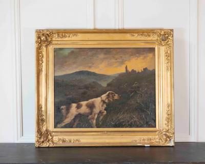 Oil on canvas Pointing Dog in a Landscape French School 19th century