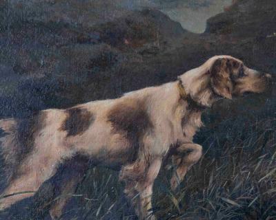 Oil on canvas Pointing Dog in a Landscape French School 19th century
