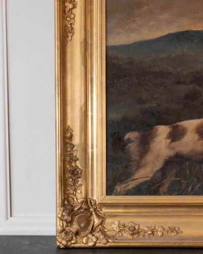 Oil on canvas Pointing Dog in a Landscape French School 19th century