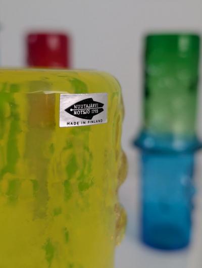 Oiva Toikka Set of Seven Colourful Signed Oiva Toikka Bambu Vases Nuutaj rvi Finland 1960s
