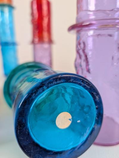 Oiva Toikka Set of Seven Colourful Signed Oiva Toikka Bambu Vases Nuutaj rvi Finland 1960s