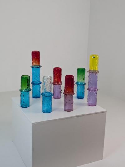 Oiva Toikka Set of Seven Colourful Signed Oiva Toikka Bambu Vases Nuutaj rvi Finland 1960s