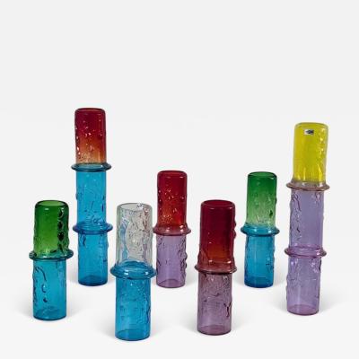 Oiva Toikka Set of Seven Colourful Signed Oiva Toikka Bambu Vases Nuutaj rvi Finland 1960s