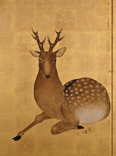 Okamoto Toyohiko 19th Century Japanese Deer Screen by Okamoto Toyohiko Maruyama Shijo School