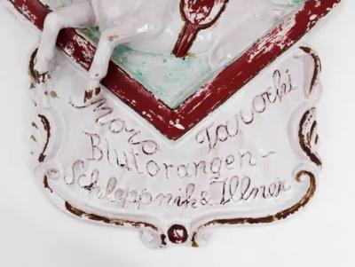 Old Advertising Sign for Blood Oranges Displaying a Horse Pottery Italy 1920s