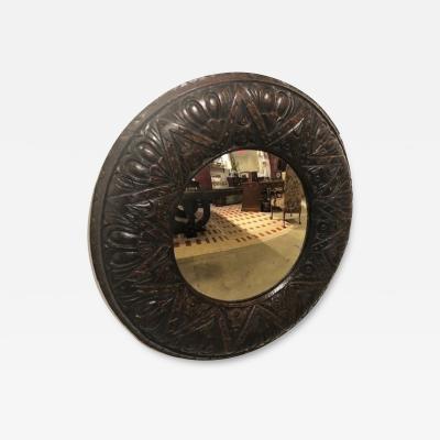 Old Carved Oak Convex Mirror
