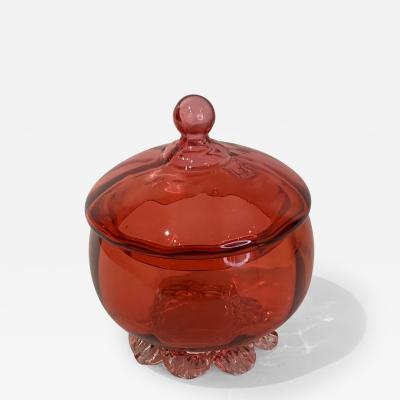 Old Cranberry Glass Covered Footed Bowl From England