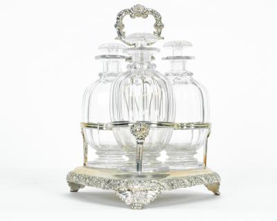 Old English Sheffield Silver Plated Three Cut Crystal Decanter Set