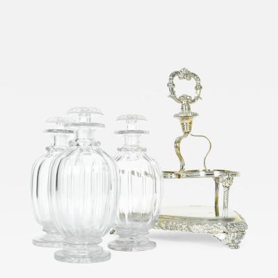 Old English Sheffield Silver Plated Three Cut Crystal Decanter Set