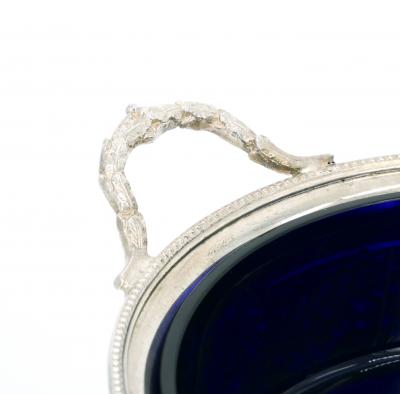 Old English Silver Plate Cobalt Glass Interior Serving Comport Disk