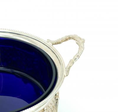 Old English Silver Plate Cobalt Glass Interior Serving Comport Disk