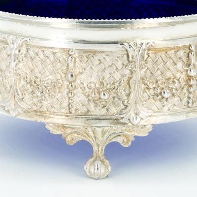Old English Silver Plate Cobalt Glass Interior Serving Comport Disk