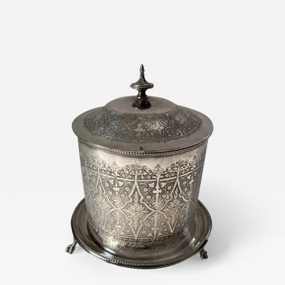 Old English Silver Plate Embossd Biscuit Barrel with Ball Claw Feet