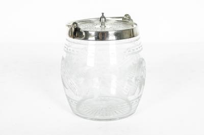 Old English Silver Plated Etched Glass Ice Bucket