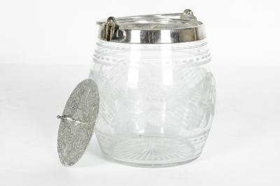 Old English Silver Plated Etched Glass Ice Bucket