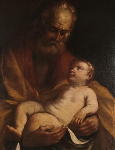 Old Master Italian Painting of Joseph and Jesus circa 1700