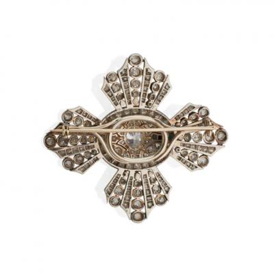 Old Mine cut Diamond Cross Brooch