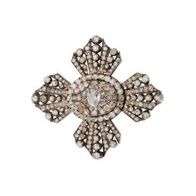 Old Mine cut Diamond Cross Brooch