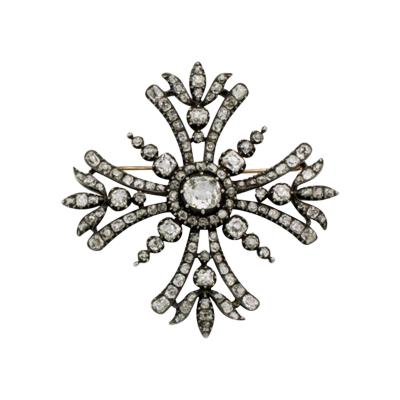 Old Mine cut Diamond Maltese Cross Brooch