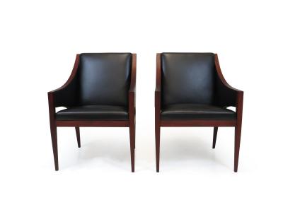Ole Wanscher Mahogany Leather Lounge Chairs c 1948 Denmark