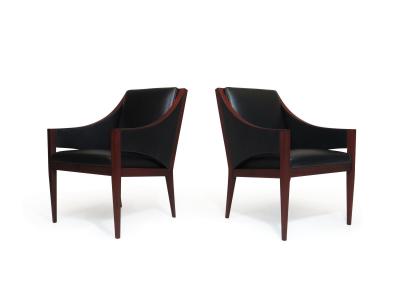 Ole Wanscher Mahogany Leather Lounge Chairs c 1948 Denmark