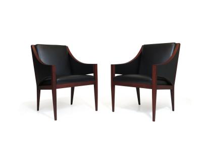 Ole Wanscher Mahogany Leather Lounge Chairs c 1948 Denmark