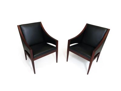 Ole Wanscher Mahogany Leather Lounge Chairs c 1948 Denmark