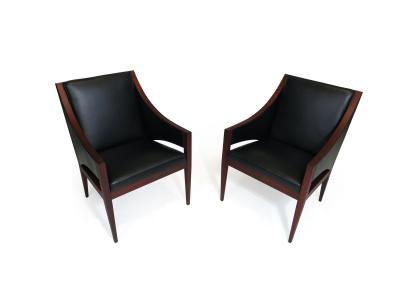 Ole Wanscher Mahogany Leather Lounge Chairs c 1948 Denmark