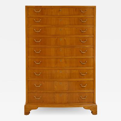 Ole Wanscher Ole Wanscher Elm Wood Tall Bow Front Chest Of Drawers Circa 1950s