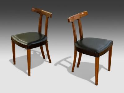 Ole Wanscher Teak Leatherette T Back Occasional Chairs Denmark 1960s