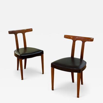 Ole Wanscher Teak Leatherette T Back Occasional Chairs Denmark 1960s