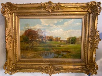 Olive Parker Black Olive Parker Black Signed Oil on Canvas Autumn Landscape Giltwood Gold Frame