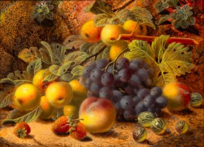 Oliver Clare Still Life of Apples Grapes Gooseberries Pear and Strawberries Oliver Clare