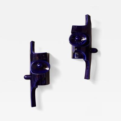 Olivia Cognet Pair of Sculptural Cobalt Blue Glazed Ceramic Wall Sconces by Olivia Cognet