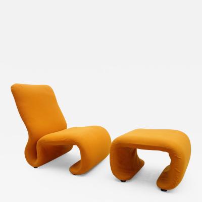 Olivier Mourgue 1970s Orange Lounge Chair Ottoman by Olivier Mourgue