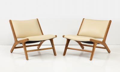 Olivier de Schrijver Olivier De Schrijver Pair of Oak and Leather Chairs Signed Numbered