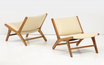 Olivier de Schrijver Olivier De Schrijver Pair of Oak and Leather Chairs Signed Numbered